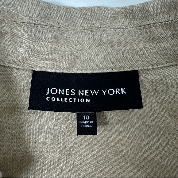Jones New York Tan Linen Unlined Blazer Blouse Jacket Women’s 10 French Cuffs - Picture 5 of 8